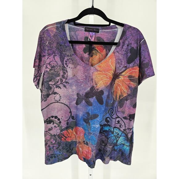Unbranded Tops - Y2K Appropriate Behavior Women Sz XL Short sleeve T Shirt Purple Butterfly